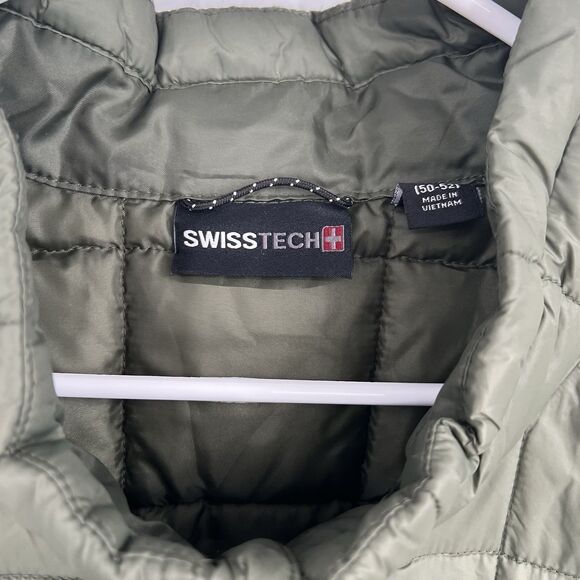 SWISS TECH Mens 2X 50-52 Olive Green Puffer Vest Lightweight Quilted Outdoor Zip - Picture 2 of 10